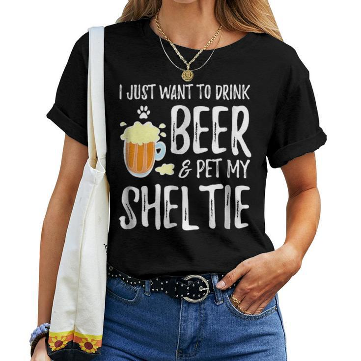 Beer And Sheltie Funny Dog Mom Or Dog Dad Gift Idea Women T-shirt