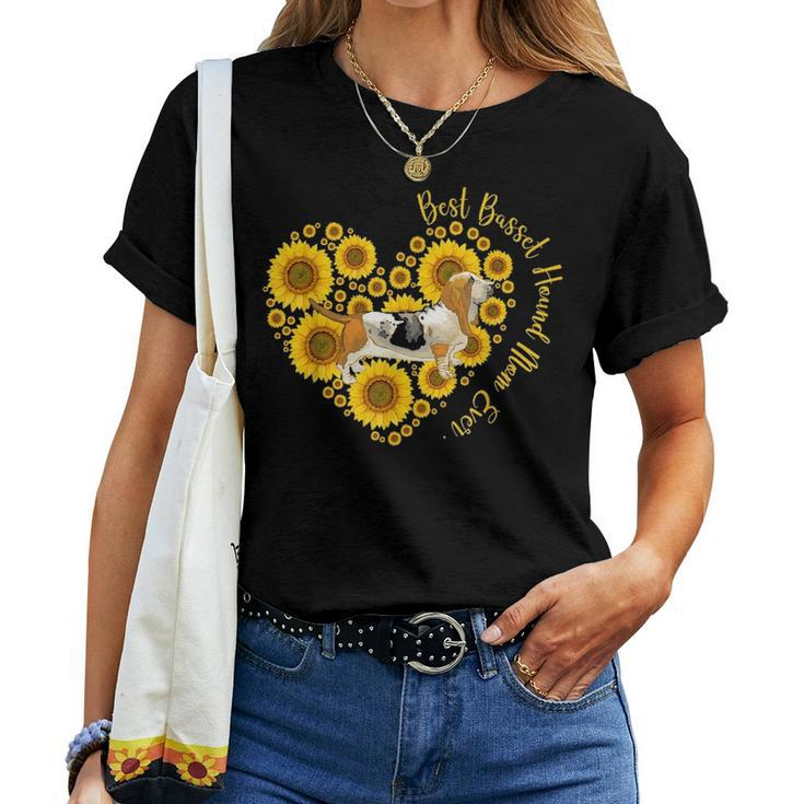 Best Basset Hound Mom Sunflower Heart Funny Mothers Day Women T-shirt