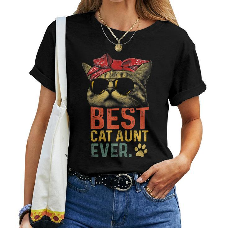 Best Cat Aunt Ever Vintage Cat Lover Cool Sunglasses Funny Women T-shirt