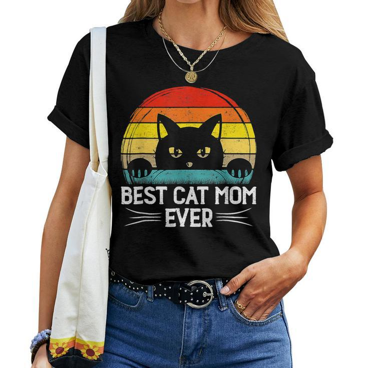 Best Cat Mom Ever Vintage Retro Funny Mothers Day Cat Women Women T-shirt