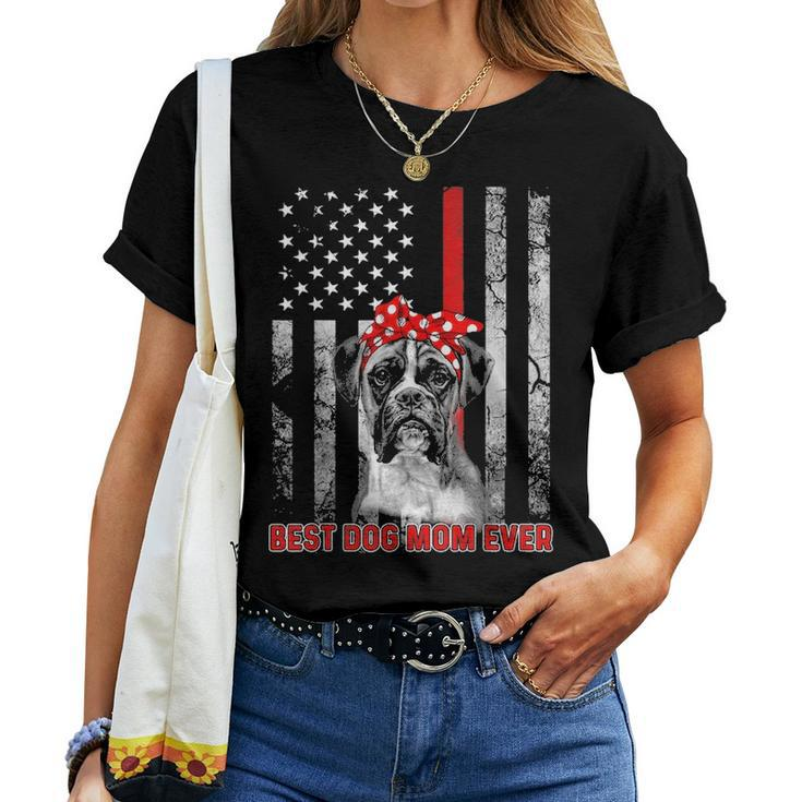 Best Dog Mom Ever Boxer Dog Mom Usa Flag Patriotic Women T-shirt