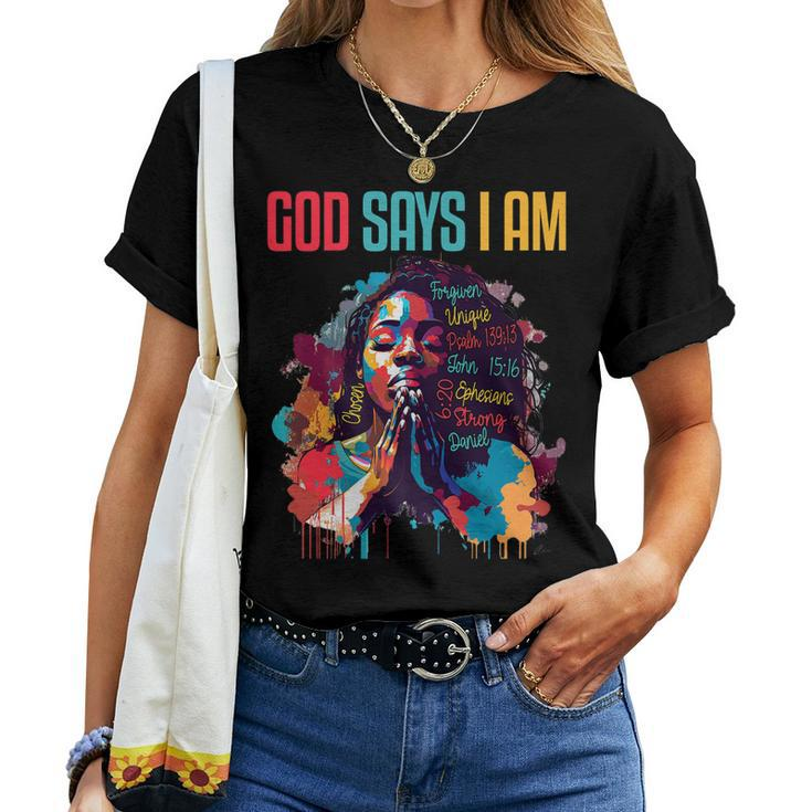 Black Queen God Says Am I Black Melanin History Month Pride Women T-shirt