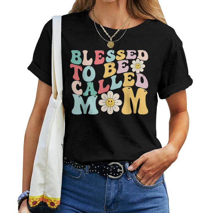 Blessed To Be Called Mom  Sunflower Groovy Mothers Day  Women Crewneck Short T-shirt