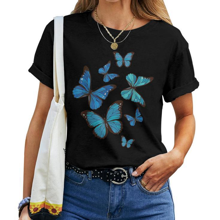 Blue Morpho Butterfly Swarm Lepidoptera Lover Entomologist Women T-shirt