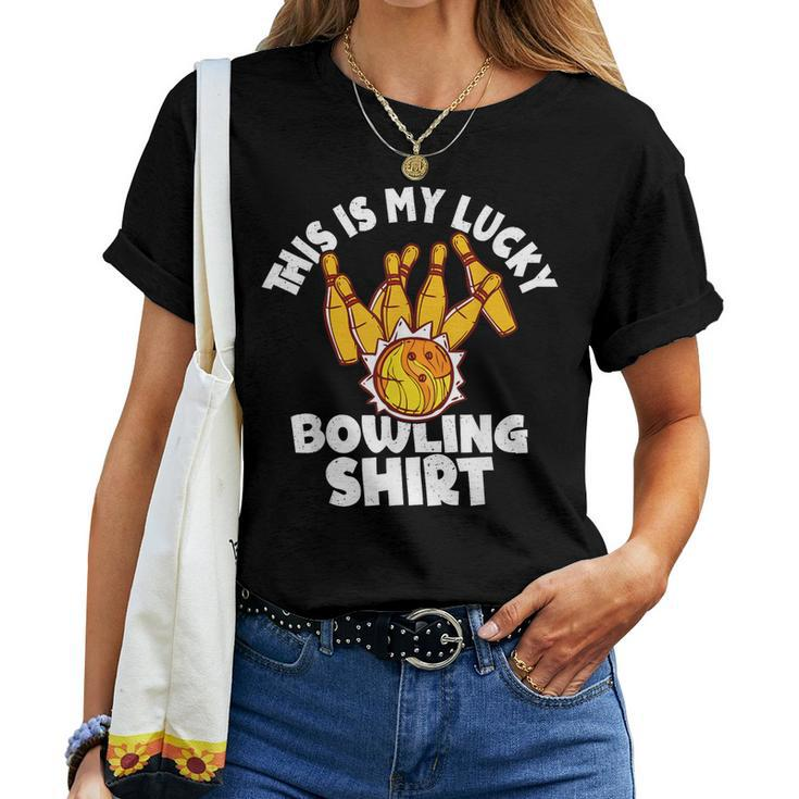 Bowling  This Is My Lucky Bowling  Bowler Funny  Women Crewneck Short T-shirt