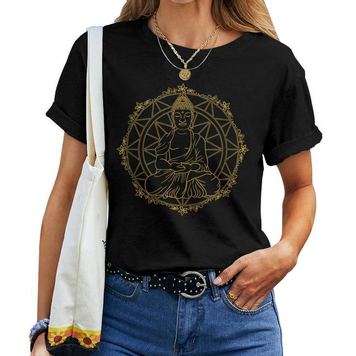 Buddha Lotus Mandala Vintage Sacred Yoga Zen Meditation Gift Women T-shirt