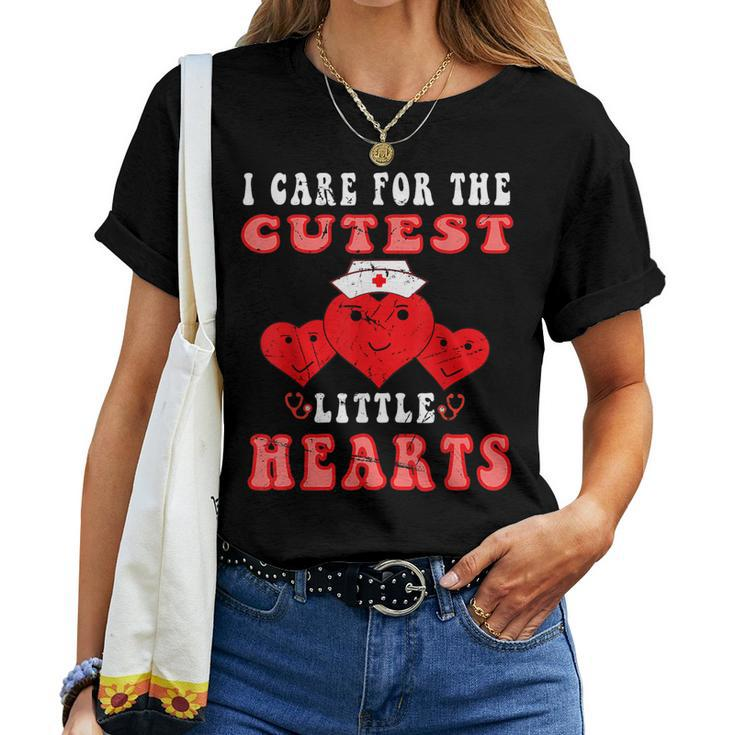 I Care For The Cutest Little Hearts Groovy Nurse Valentines V2 Women T-shirt