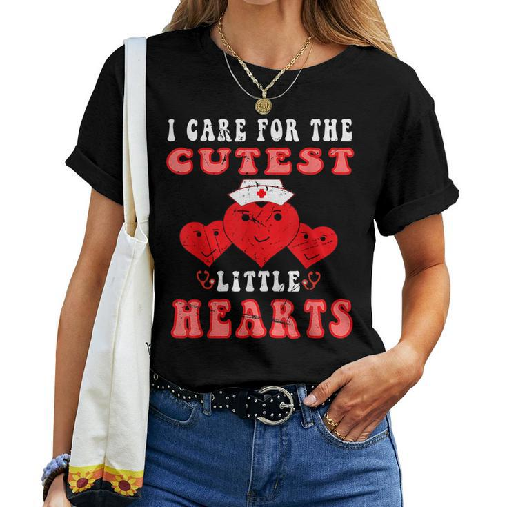 I Care For The Cutest Little Hearts Groovy Nurse Valentines V3 Women T-shirt