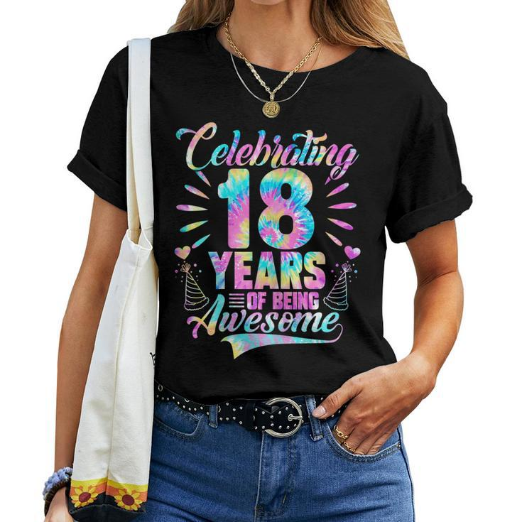Womens Celebrating 18 Year Of Being Awesome With Tie-Dye Graphic Women T-shirt