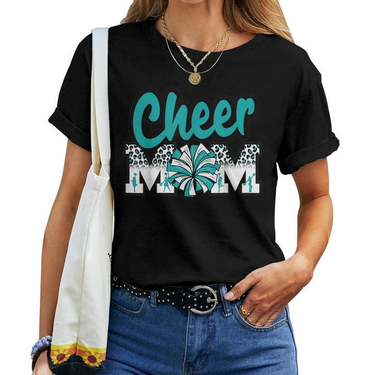 Cheer Mom Teal Leopard Letters Cheer Pom Poms Women T-shirt
