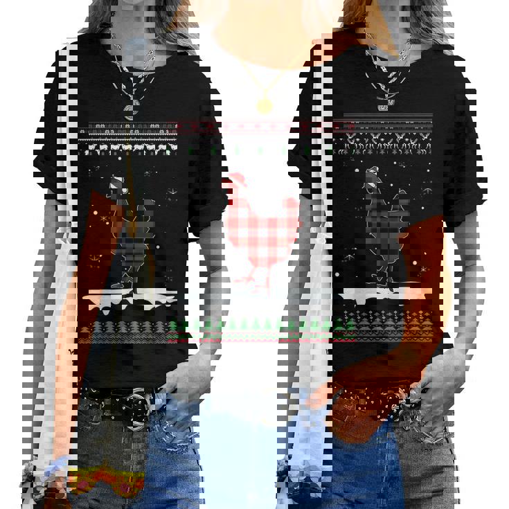 Chicken Christmas Pajama Red Plaid Family Ugly Christmas Women T-shirt