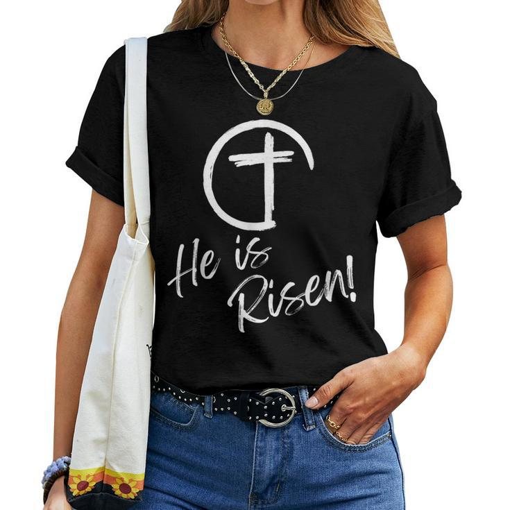 Christian Inspirational Easter He Is Risen Cross Gospel Women T-shirt