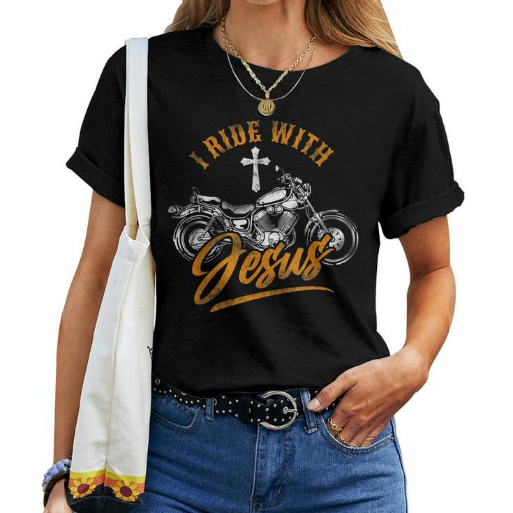 Christian Motorcycle Biker I Ride With Jesus Faith Women T-shirt