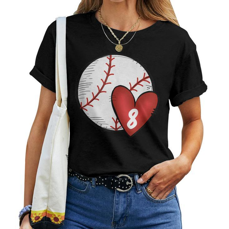 Womens Custom Baseball Mom Number 8 Heart For Mom Mommy Women T-shirt