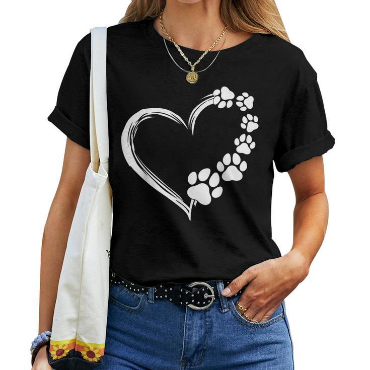 Cute Dog Puppy Dogs Paw Print Heart Dog Mom Women T-shirt