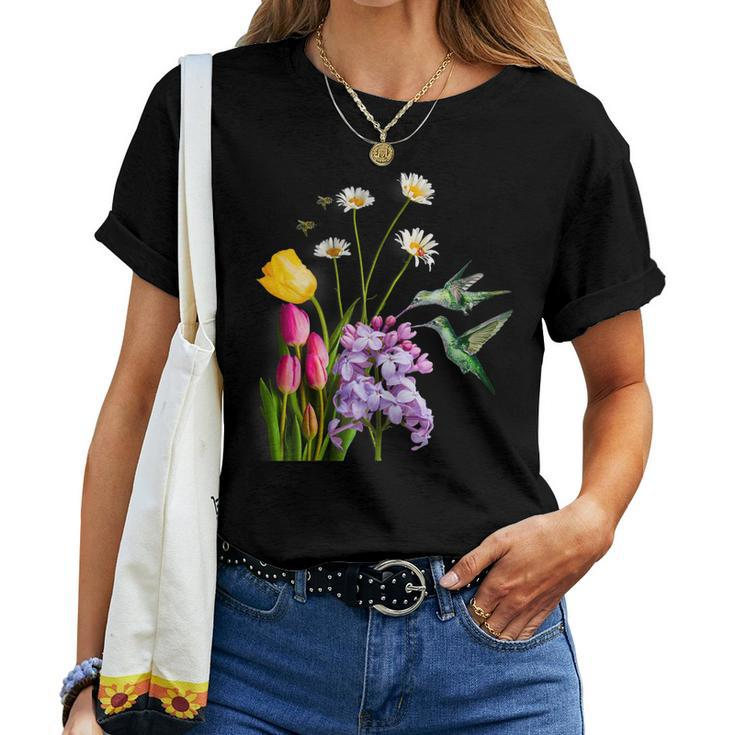 Womens Cute Hummingbird Womens - Hummingbirds Flowers Bees Women T-shirt