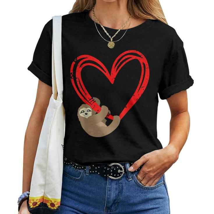 Cute Lazy Sloth Holding Heart Love Slothie Valentines Day Women T-shirt