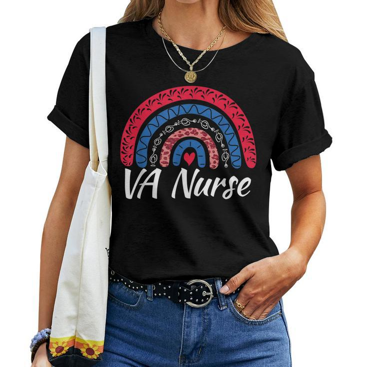 Cute Rainbow Leopard Va Nurse Veteran Rn Nursing Medical Women T-shirt