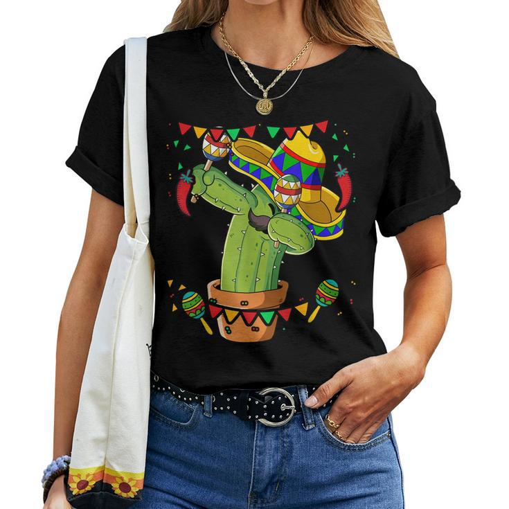Dabbing Mexican Cactus Cinco De Mayo Women T-shirt Casual Daily Basic Unisex Tee