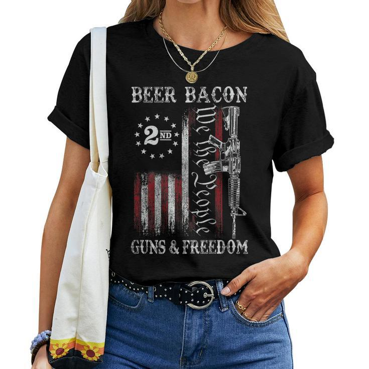 Dad Grandpa Us Flag Beer Bacon Guns Freedom On Back Women T-shirt