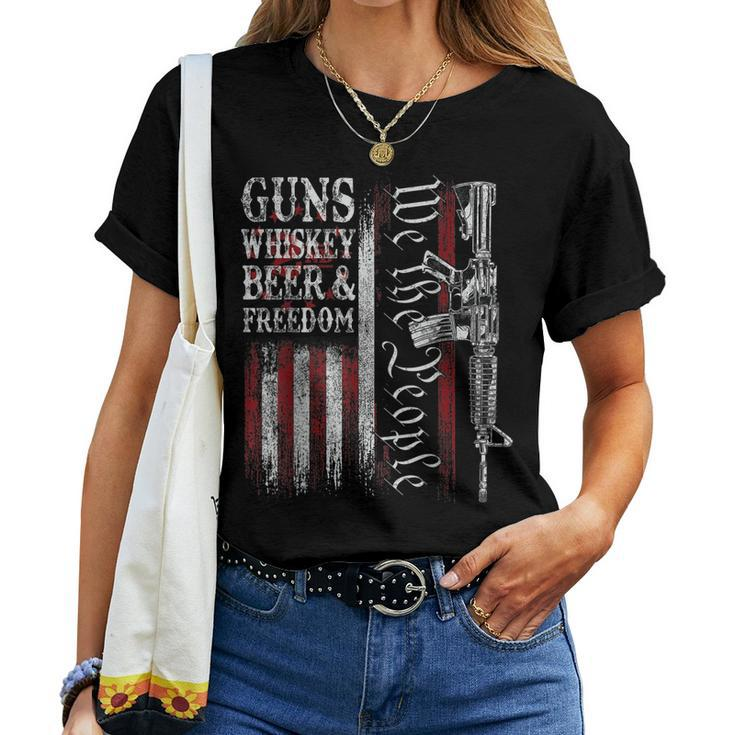 Dad Grandpa Veteran Us Flag Guns Whiskey Beer Freedom Women T-shirt