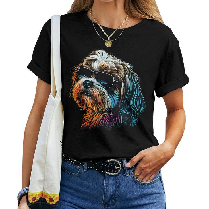 Dad Mom Cool Dog Sunglasses - Lhasa Apso Women T-shirt