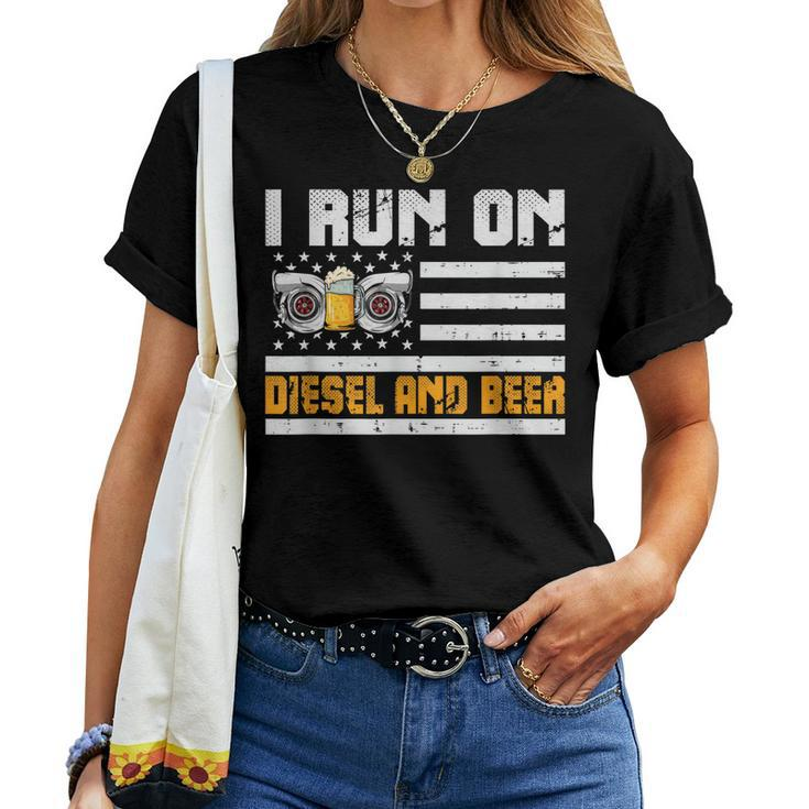 Diesel Motorsport Motorcycle I Run On Diesel And Beer Women T-shirt