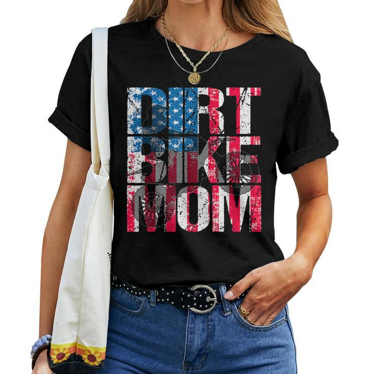 Dirt Bike Mom Vintage American Flag Motorcycle Silhouette Women T-shirt