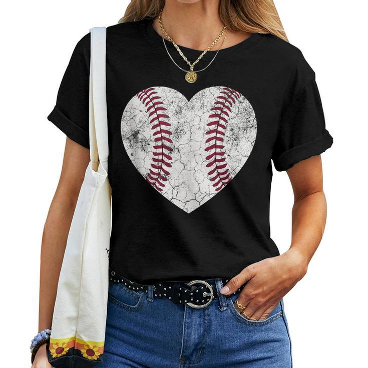 Distressed Heart Baseball Heart Mom Mama Women T-shirt