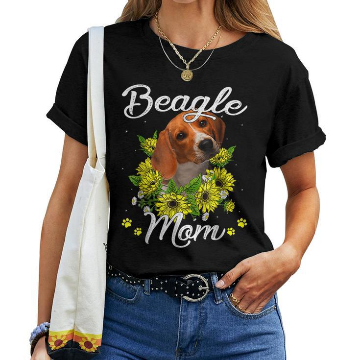 Dog Mom Sunflower Beagle Mom Women T-shirt