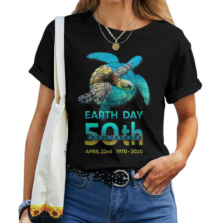 Earth Day 50Th Anniversary Sea Turtle Silhouette Women T-shirt