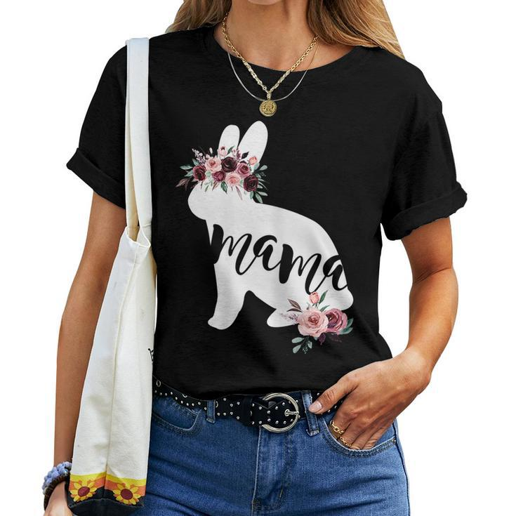 Womens Easter For Mom Mama Bunny Flower Crown Women T-shirt