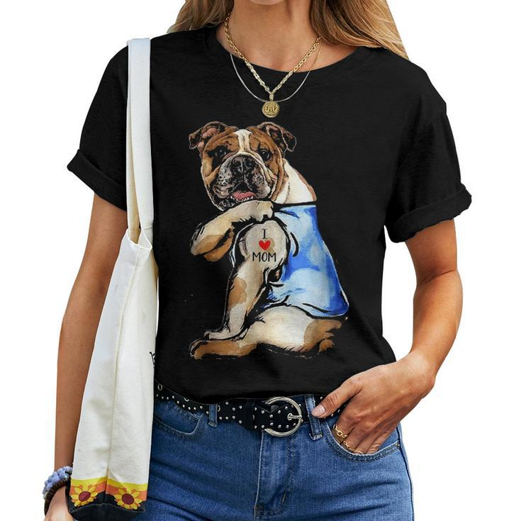 English Bulldog Dog Tattoo I Love Mom V2 Women T-shirt