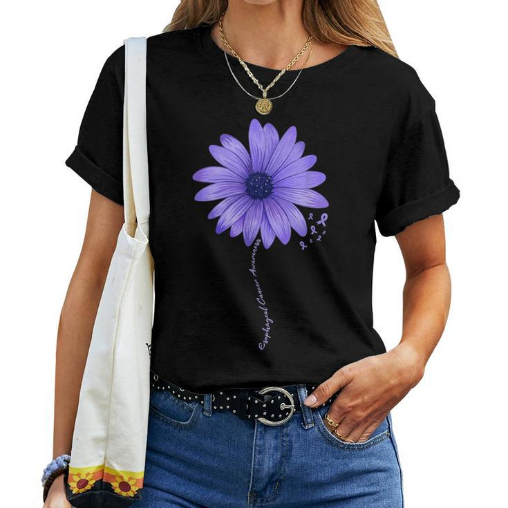 Esophageal Cancer Awareness Sunflower Periwinkle Ribbon Women T-shirt