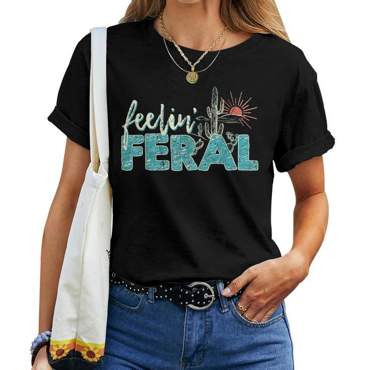 Feeling Feral Sunset Cactus Vintage Desert Women T-shirt