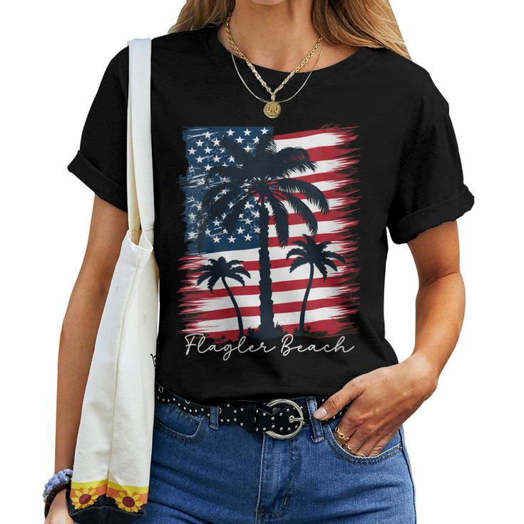 Womens Flagler Beach - Patriotic American Flag Palm Trees Women T-shirt