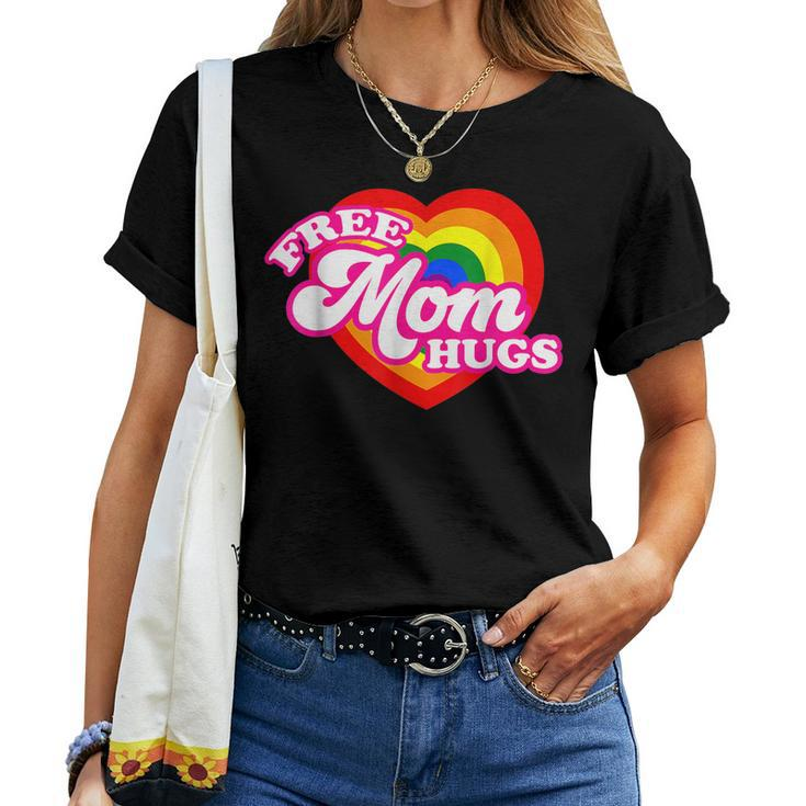 Free Mom Hugs With Rainbow Flag Heart For Women Lgbtq Women T-shirt