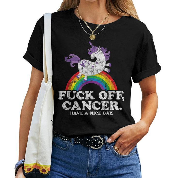 Fuck Off Cancer Survivor Quote Unicorn Rainbow Women T-shirt