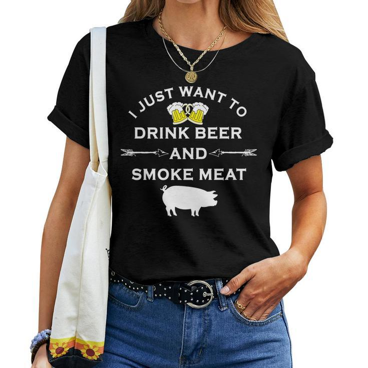 Funny Bbq Drink Beer Smoke Meat Grill Women T-shirt