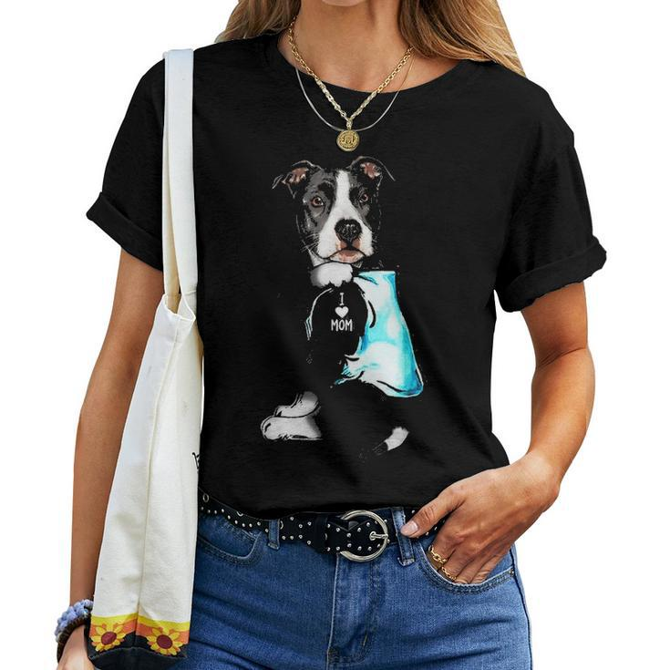 Funny Pit Bull Dog I Love Mom Tattoo Pit Bull Lover Gift Women T-shirt