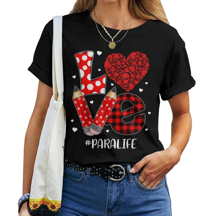 Funny Plaid Heart Love Para Life Valentine Day Christmas Women T-shirt