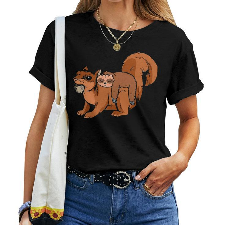 Funny Sloth Riding Squirrel Sloth Lover Gift Women T-shirt