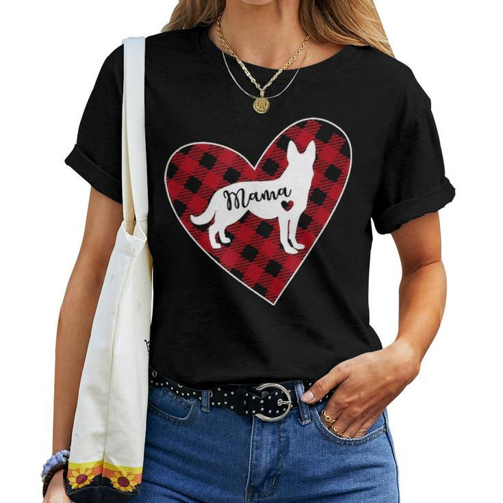 German Shepherd Mom Buffalo Plaid Heart Lover Gift Women T-shirt