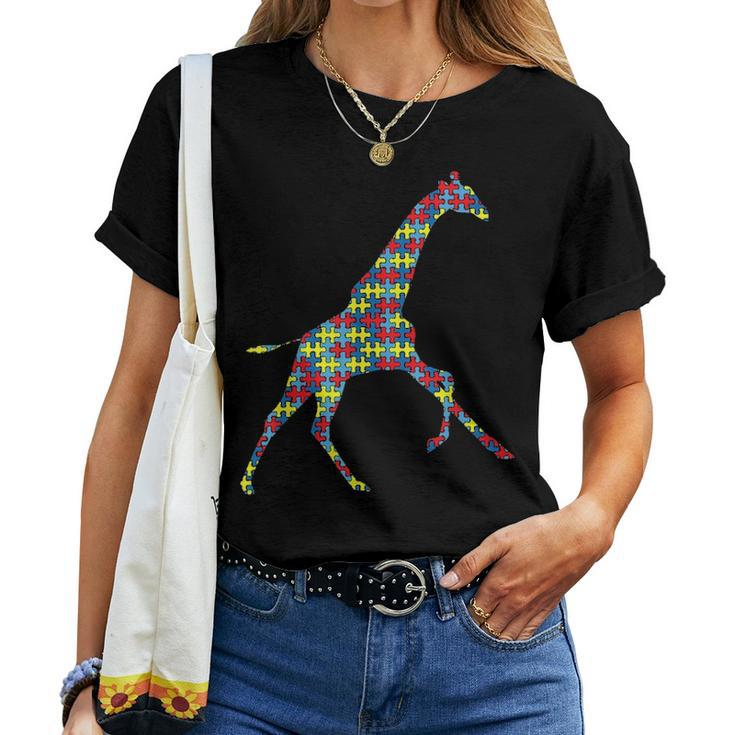 Giraffe Autism Awareness Kids Ruminant Puzzle Day Mom Gift Women T-shirt