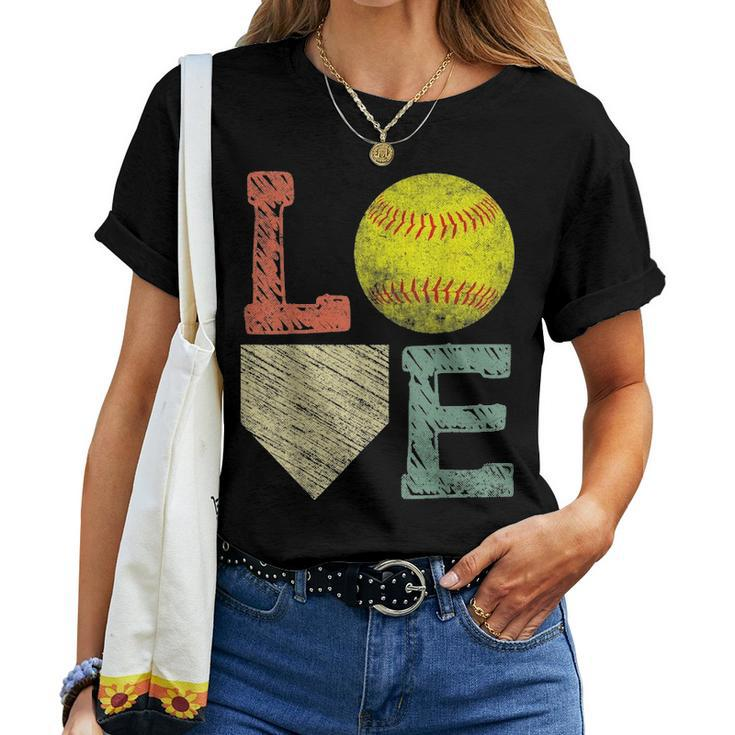 Girls Love Softball Mom Women Distressed Ball Women T-shirt