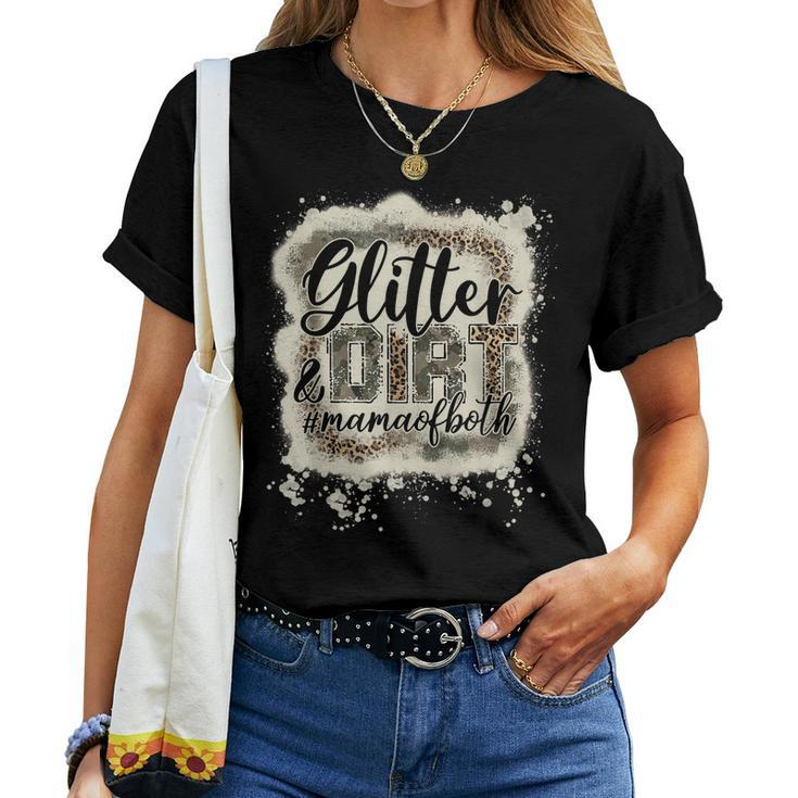Glitter & Dirt Mama Of Both Army Mom Leopard Camo Bleached Women T-shirt