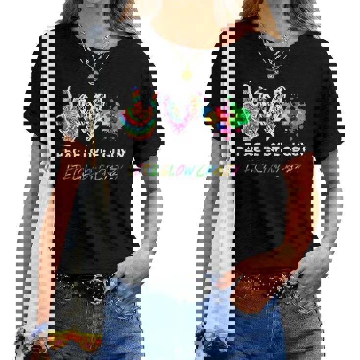 Womens Lets Glow Crazy Peace Love Glow Party Squad Halloween Women T-shirt Casual Daily Basic Unisex Tee