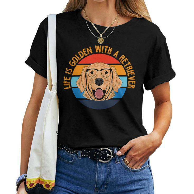Golden Retriever Goldie Dog Vintage Life Is Golden With A Retriever Dog Lover 289 Retrievers Women T-shirt Casual Daily Crewneck Short Sleeve Graphic Basic Unisex Tee