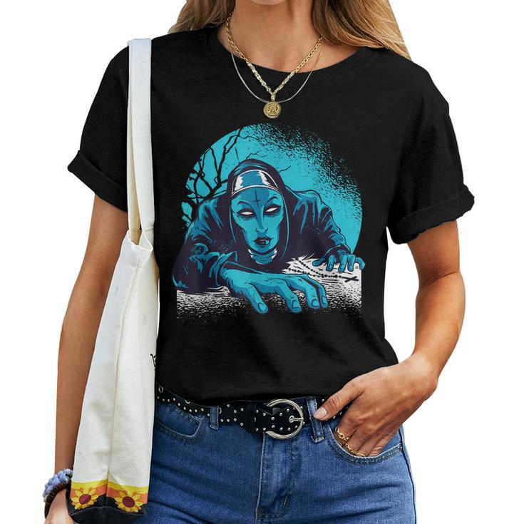 Goth Nun Religious Sister Antichrist Evil Goth Cross Women T-shirt
