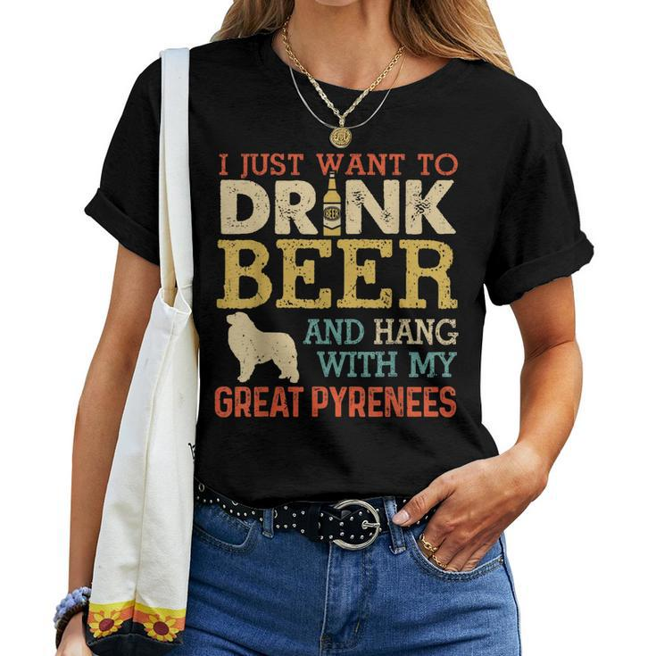 Great Pyrenees Dad Drink Beer Hang With Dog Funny Vintage Women T-shirt